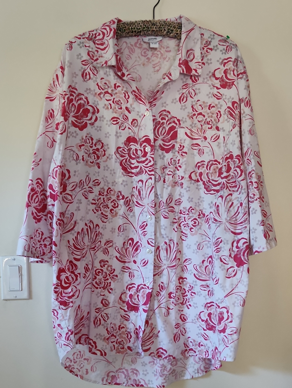 Alfani Pink Floral Button-Front Sleep Shirt on White